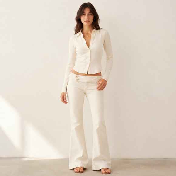 Abercrombie & Fitch Pants - Y2K Abercrombie & Fitch Low Rise Hip Hugger Flare Pants Cream Cotton Size 8